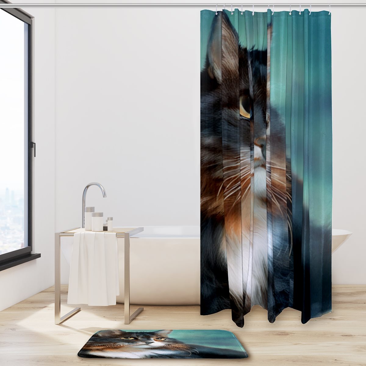 Shower curtain floor mat combination