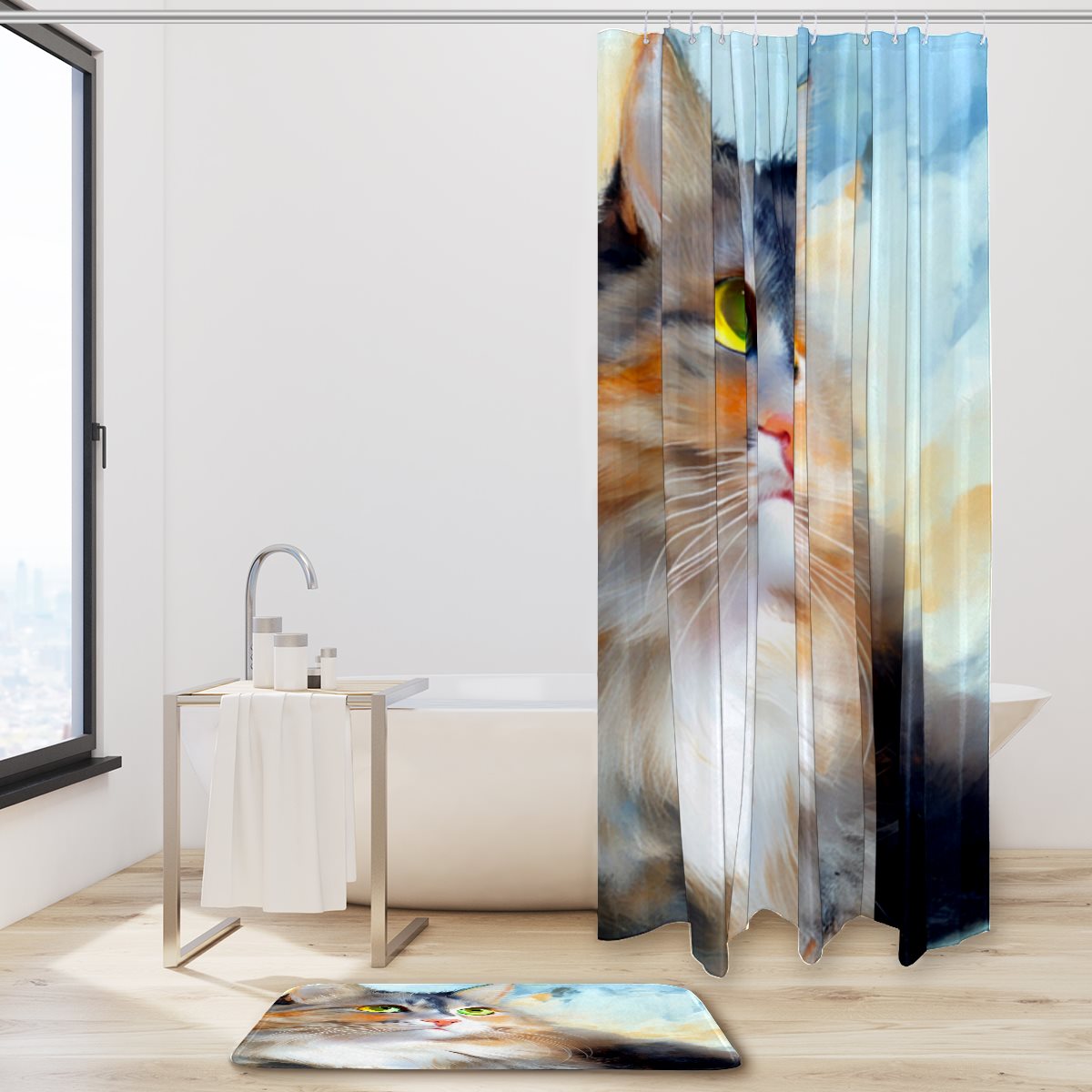 Shower curtain floor mat combination
