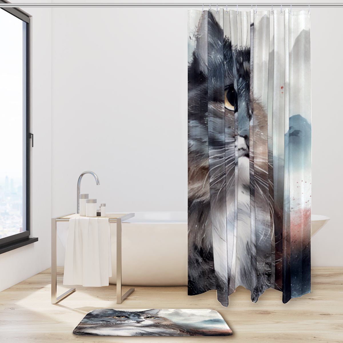 Shower curtain floor mat combination
