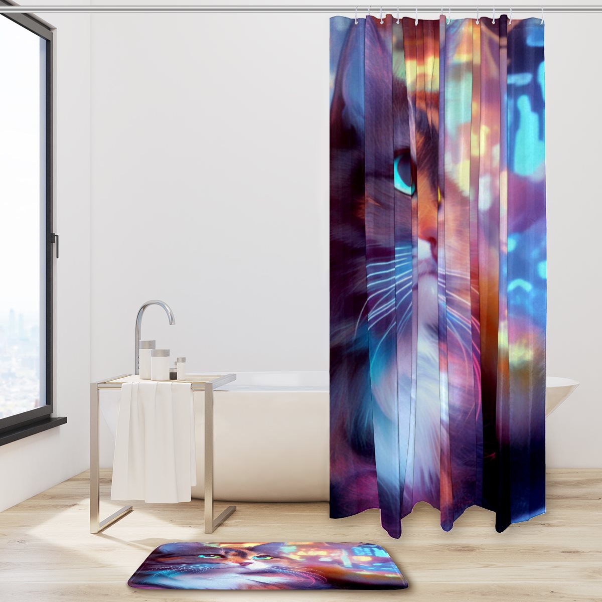 Shower curtain floor mat combination