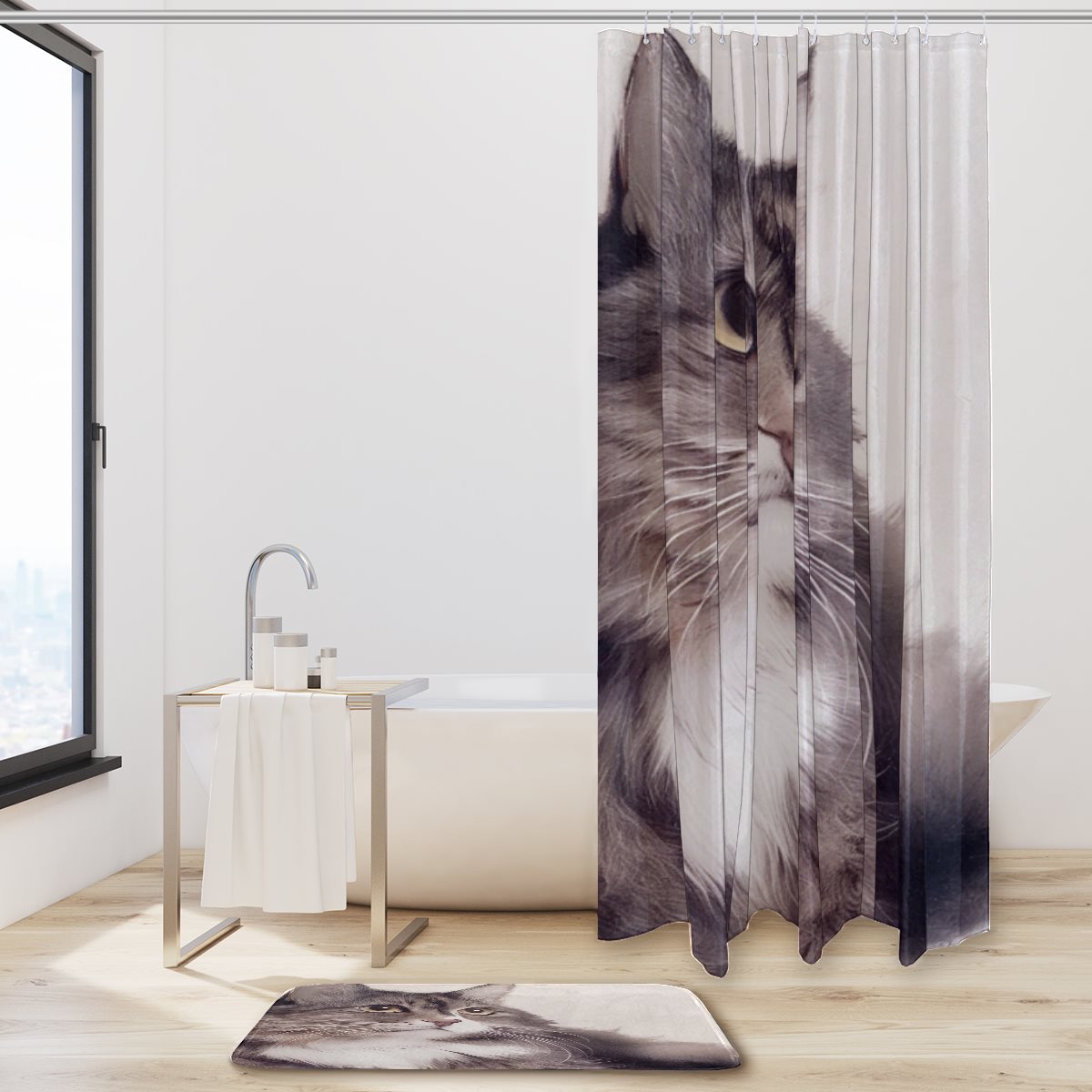Shower curtain floor mat combination