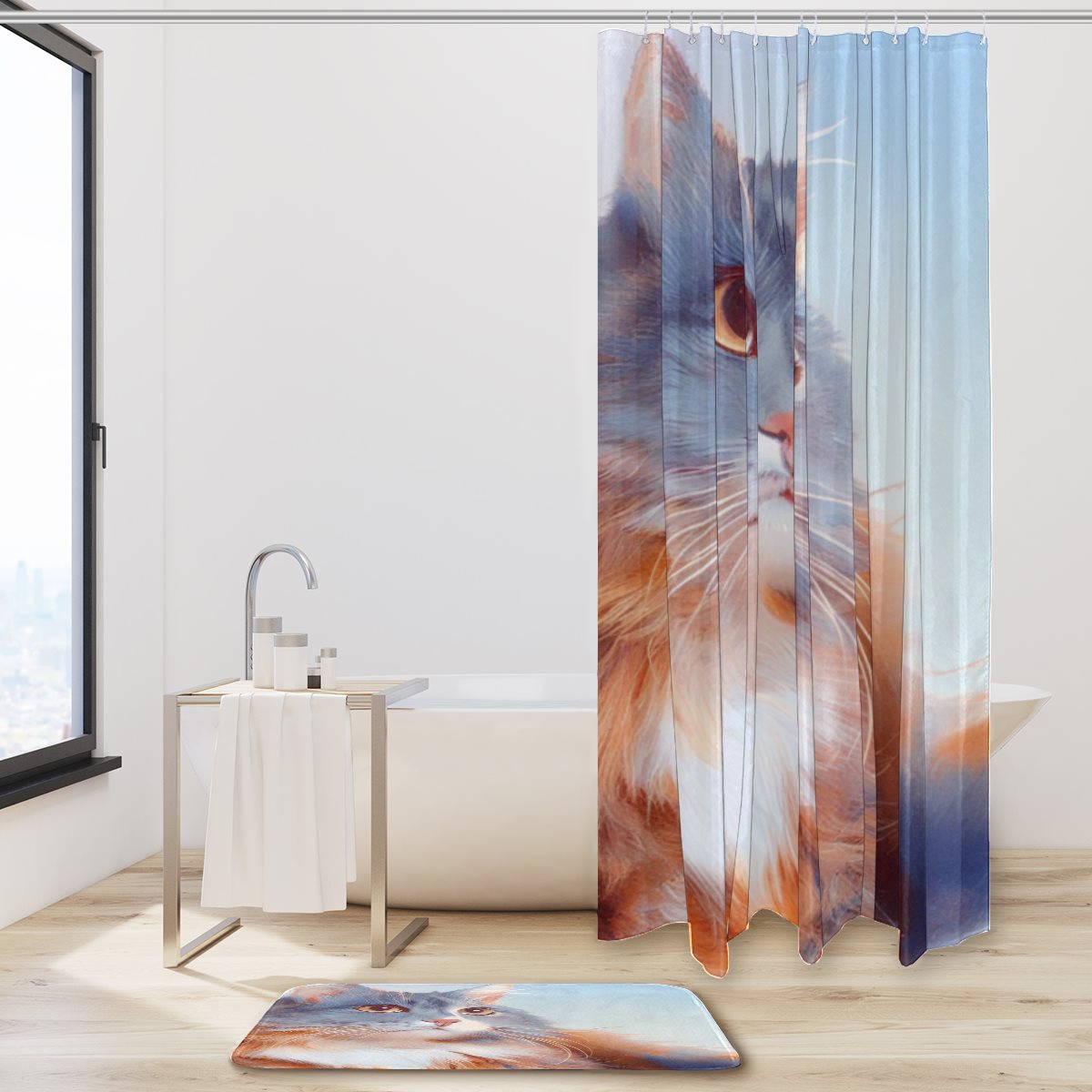 Shower curtain floor mat combination