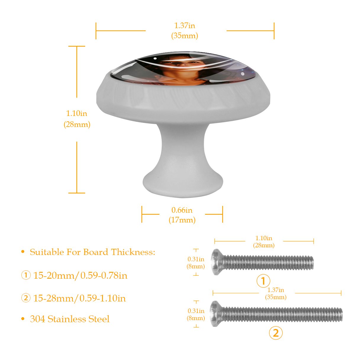 White Round Fluorescent drawer handle 4PC