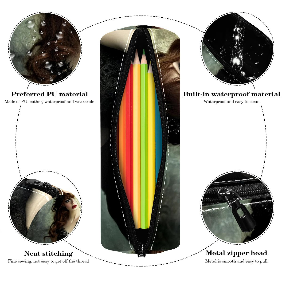 Leather barrel pencil case