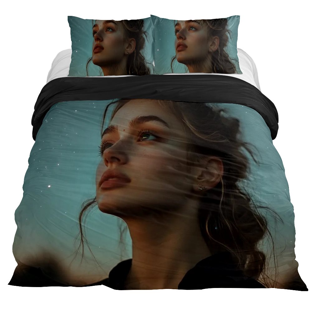 Peach velvet Three-piece Bed Set (Germany-Black)