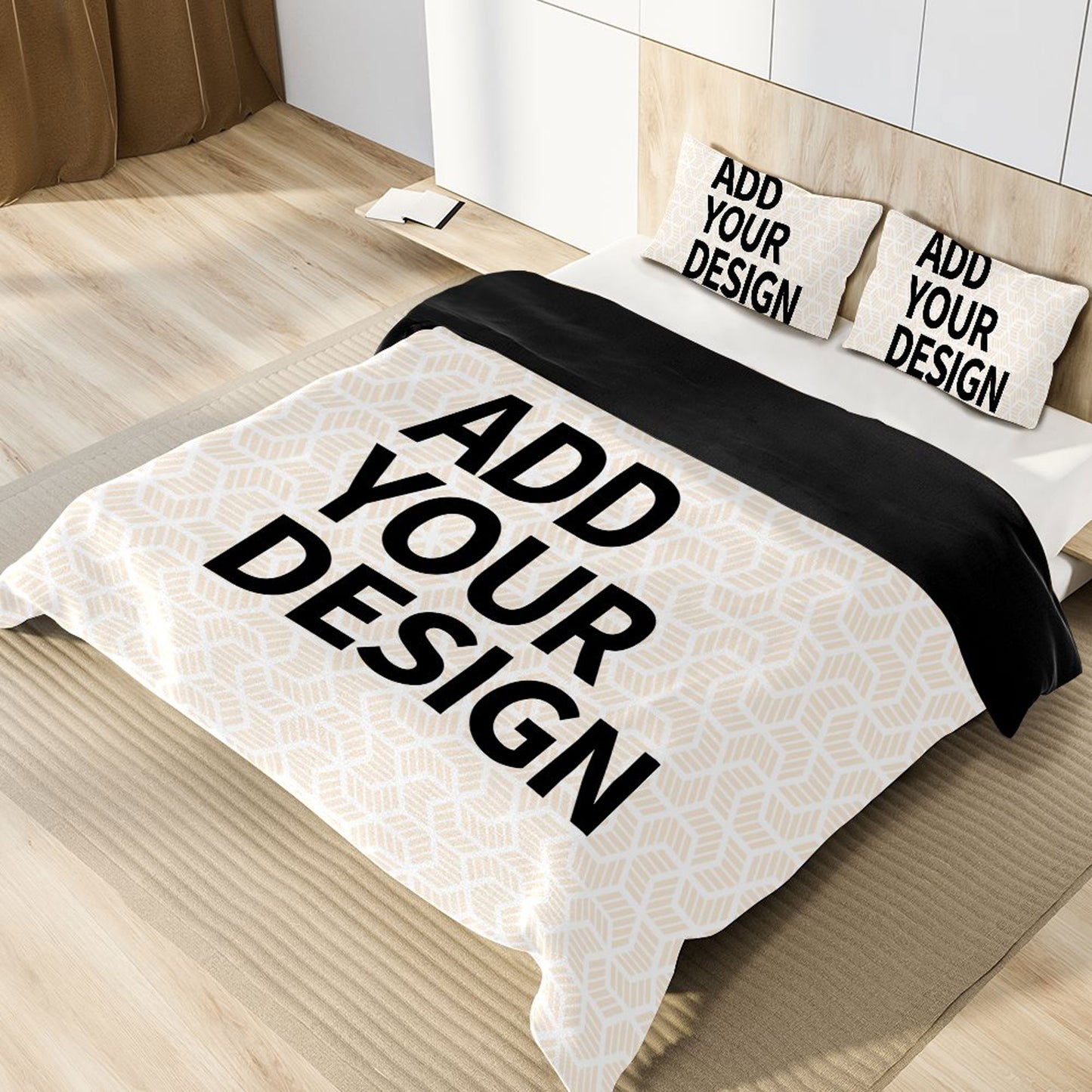Peach velvet Three-piece Bed Set (Germany-Black)