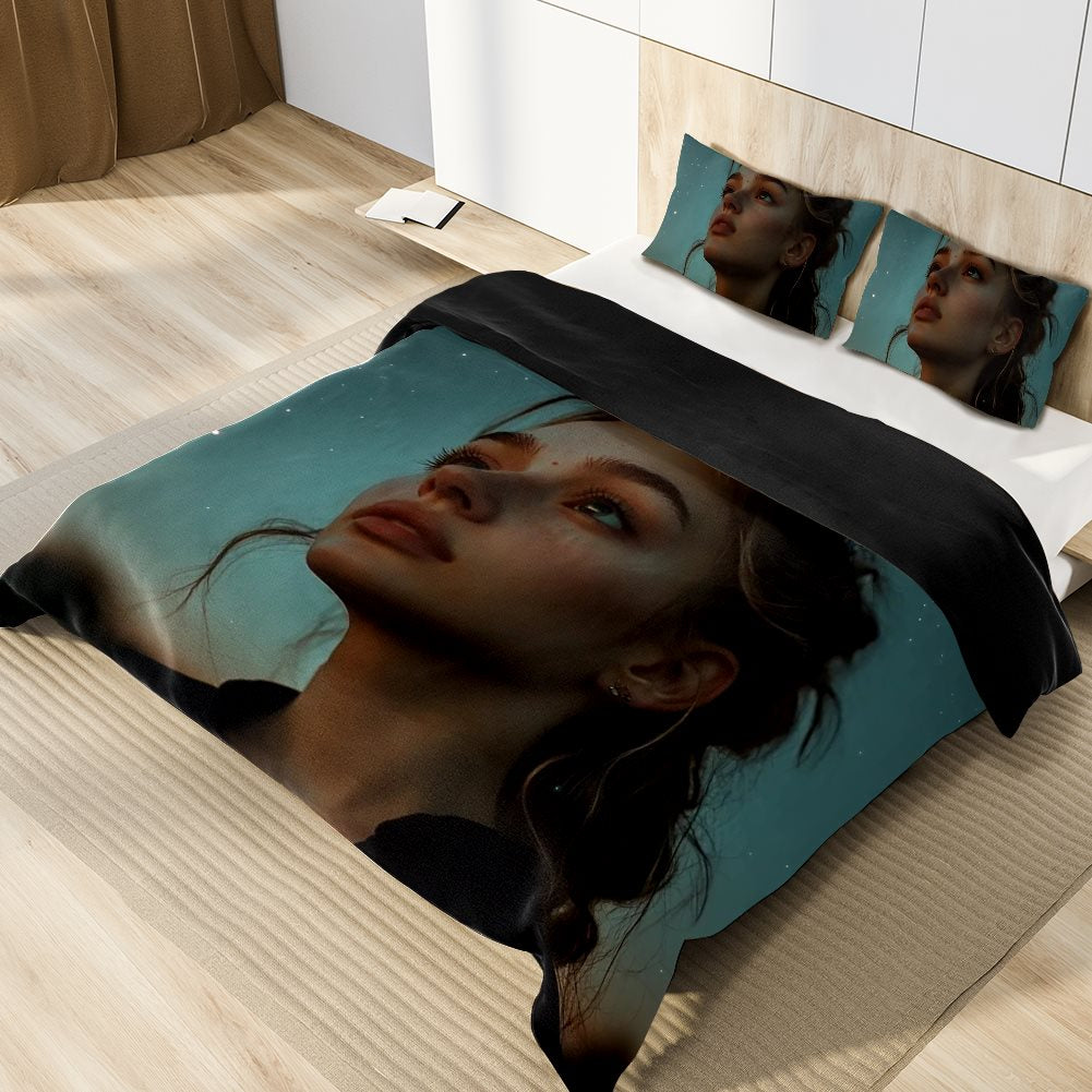 Peach velvet Three-piece Bed Set (Germany-Black)