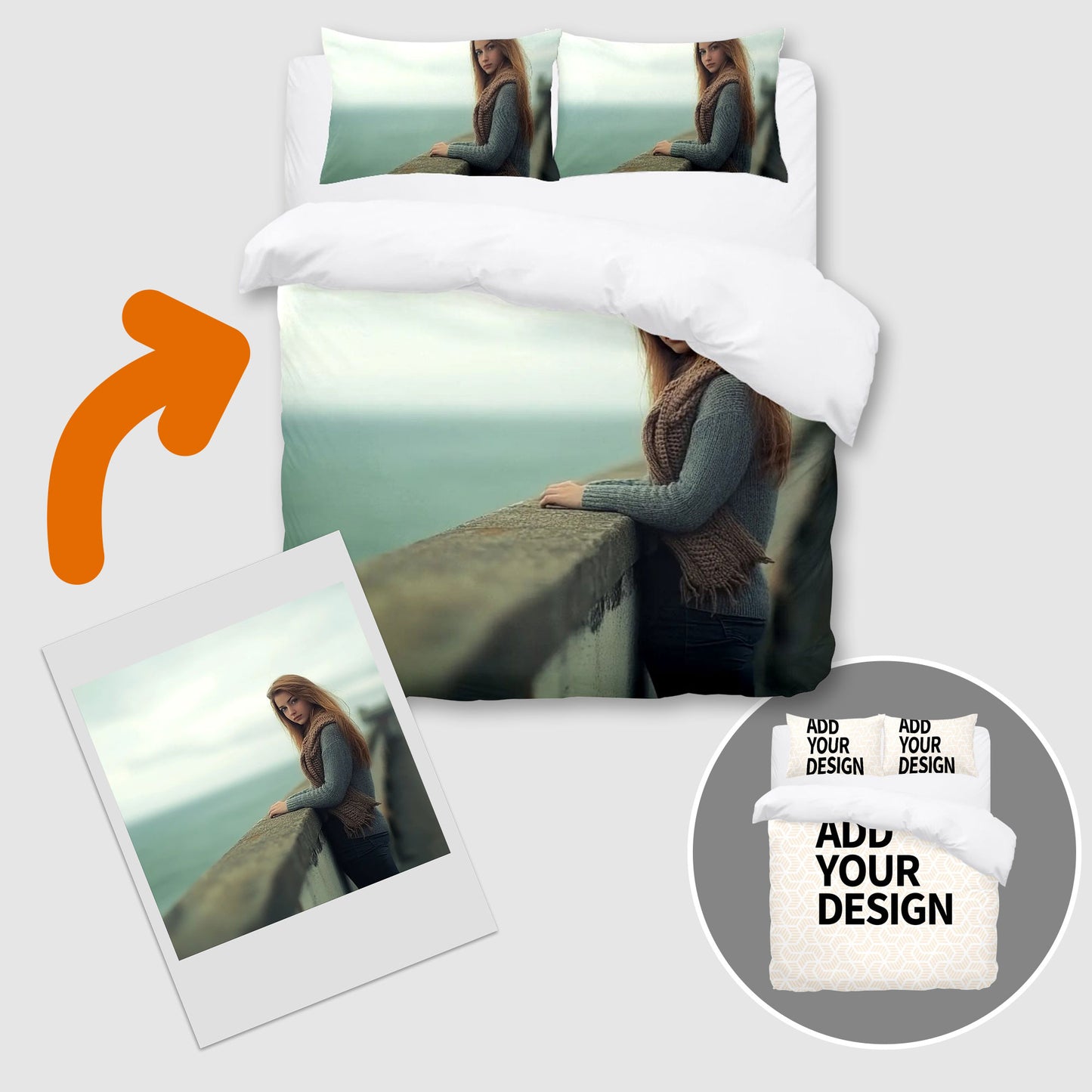 Peach velvet Three-piece Bed Set (US-White)