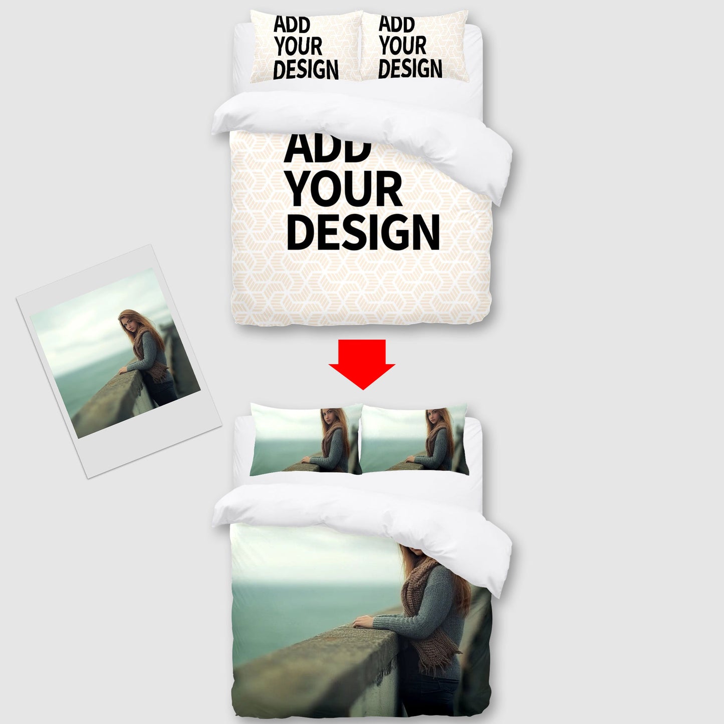 Peach velvet Three-piece Bed Set (US-White)