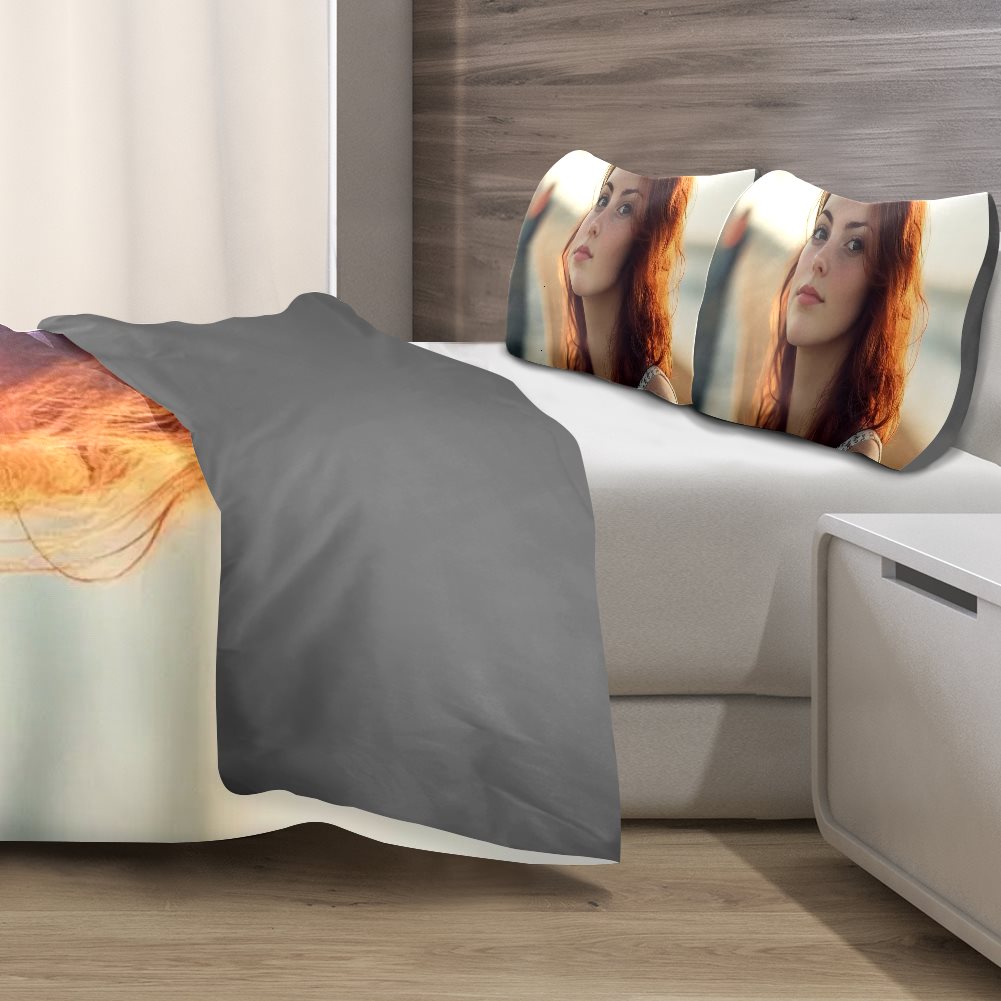 Peach velvet Three-piece Bed Set (Germany-Gray)