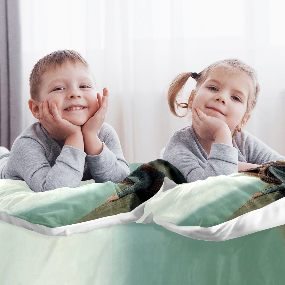 Peach velvet Three-piece Bed Set (US-White)