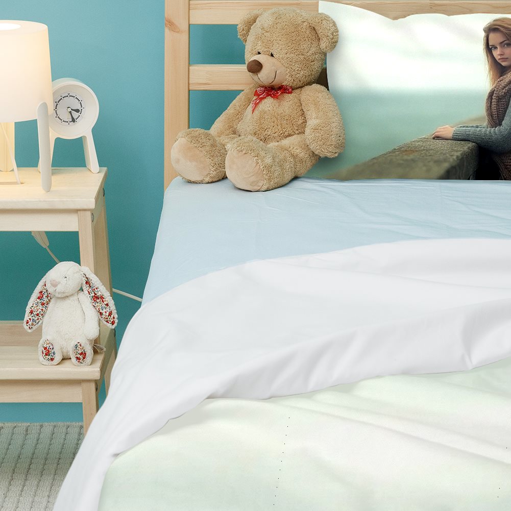 Peach velvet Three-piece Bed Set (US-White)