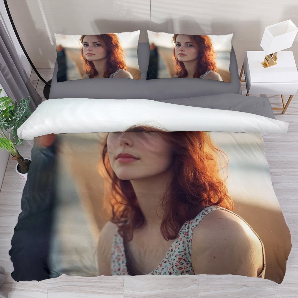 Peach velvet Three-piece Bed Set (UK-Gray)