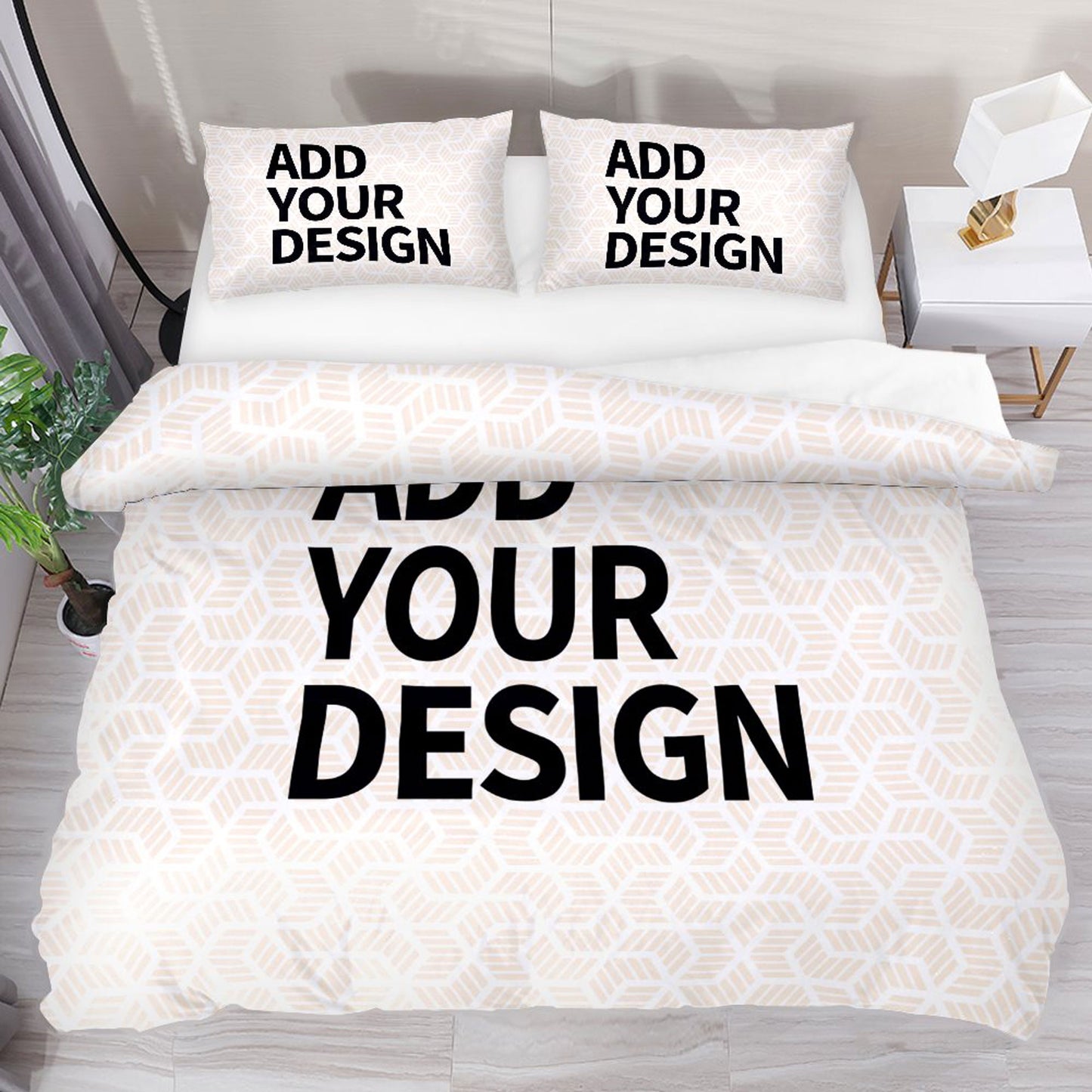 Peach velvet Three-piece Bed Set (UK-white)
