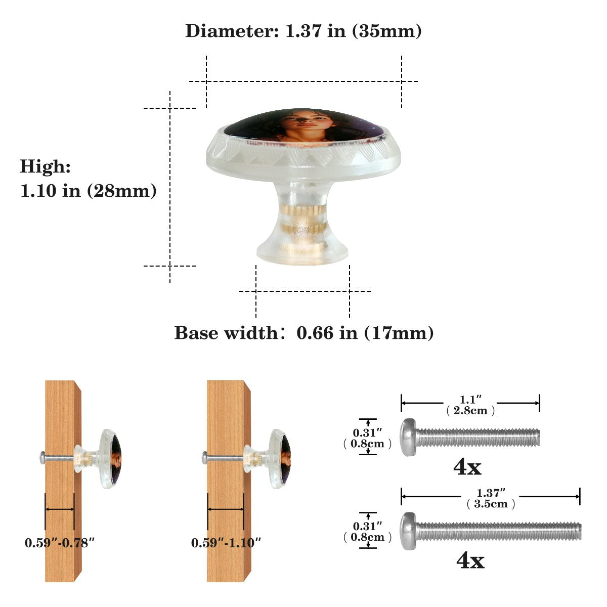 Transparent Round Drawer Pulls Handle 4PC