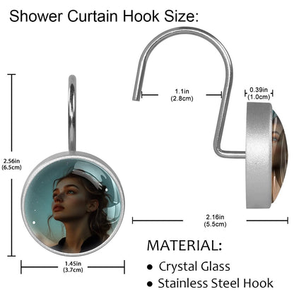 Polyester shower curtain with hooks