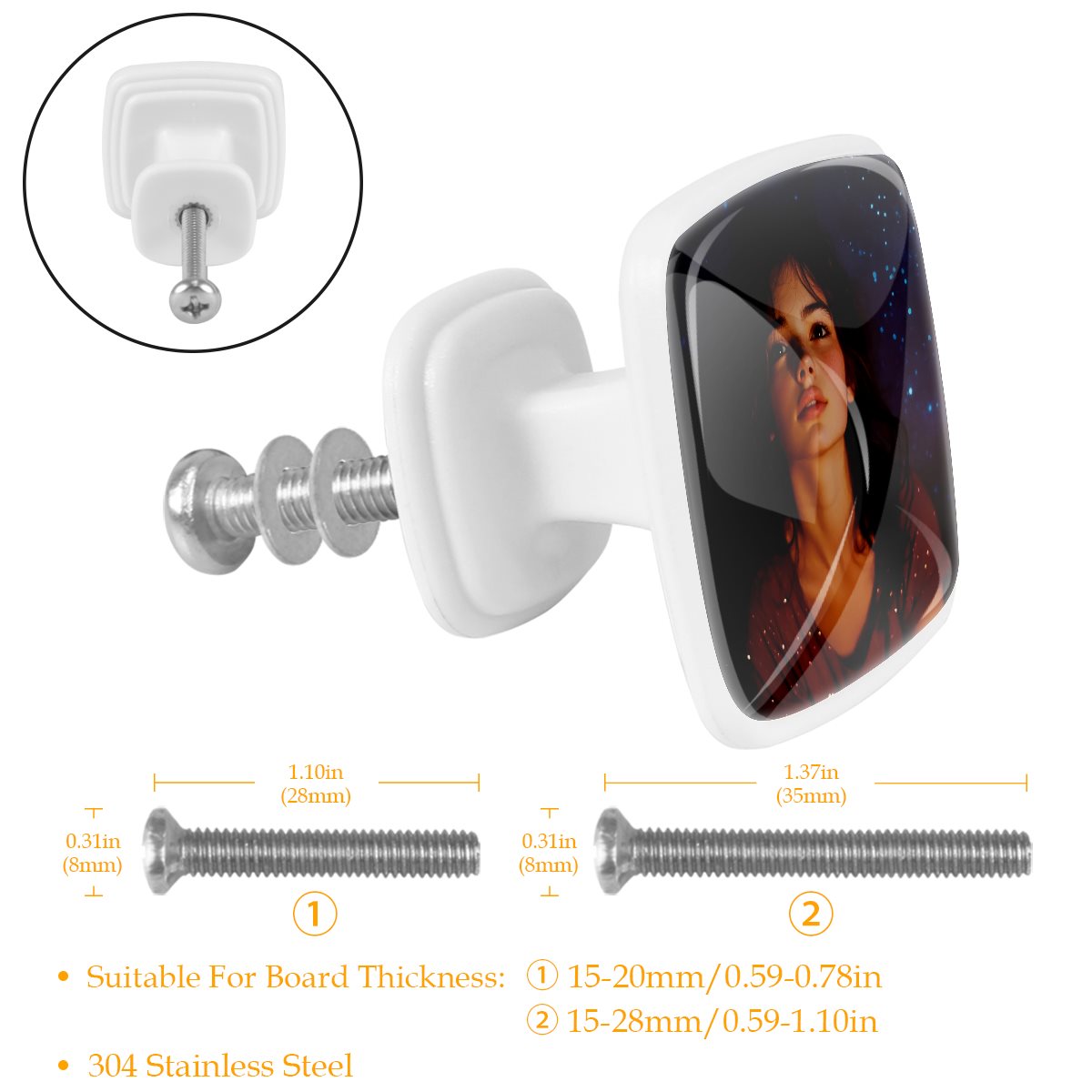 White Square Drawer Pulls Handle 4PC