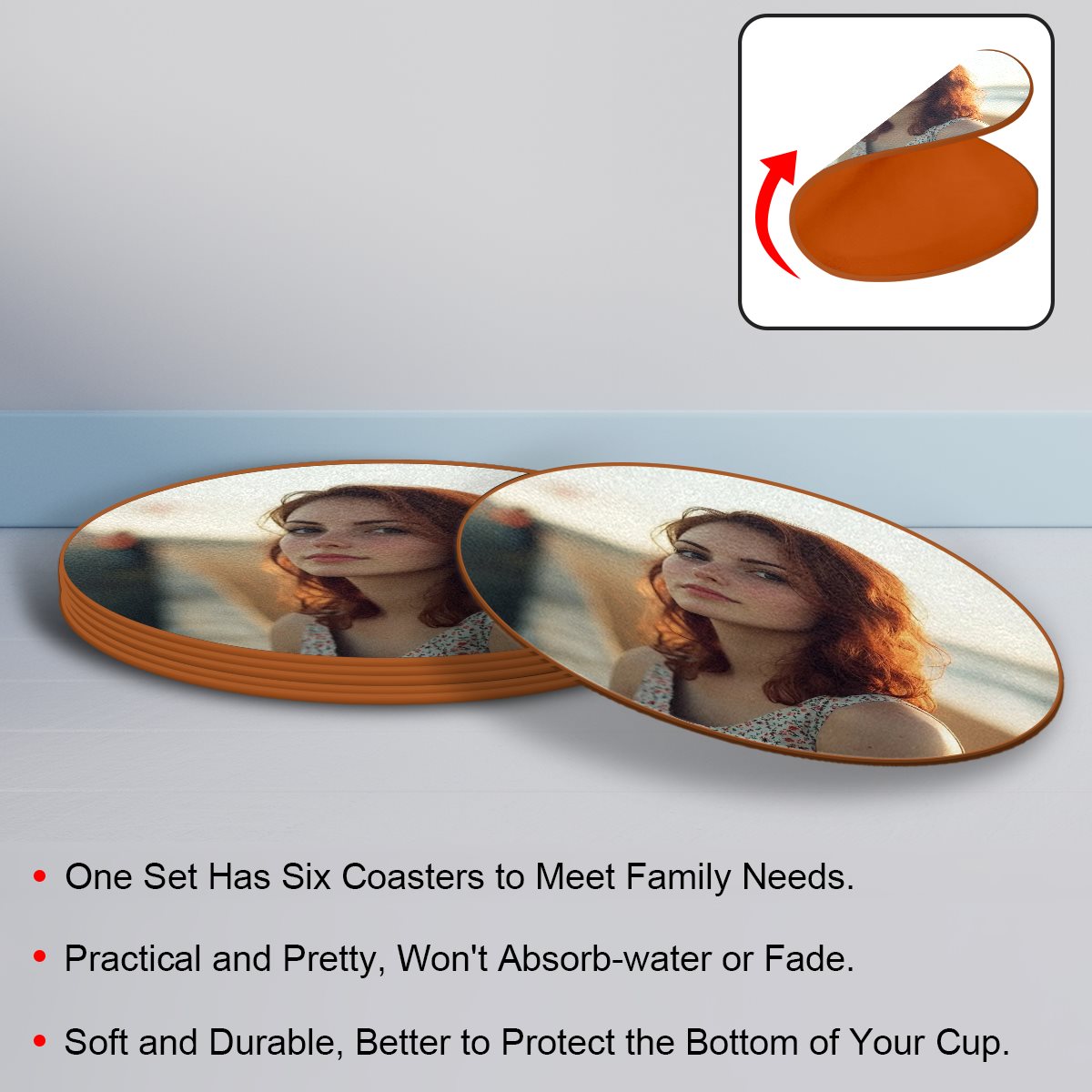 Microfiber leather Round Coaster 6PC